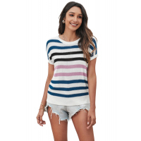 Short Sleeves Crew Neck Striped Knitted Top