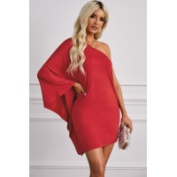 Red Side To Side One Shoulder Statement Mini Dress