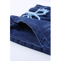 Blue Distress Drawstring Pocketed Joggers