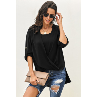 Black Get You Covered Drape Front Layered Blouse