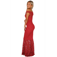 Red Bardot Lace Fishtail Maxi Dress