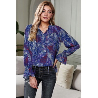 Blue Split Neck Printed Blouse