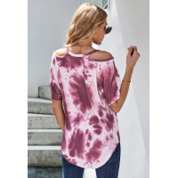 Fuchsia Tie Dye Cold Shoulder Blouse