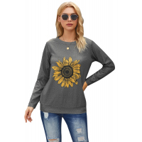 Sunflower Print Gray Knit Top