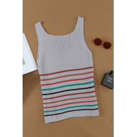 Multicolor Stripes Gray Knit Tank Top