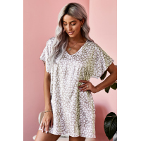 V-Neck Half Sleeve Leopard Casual T Shirt Dress with Pockets