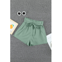 Green Tie Waist Casual Shorts with Pockets