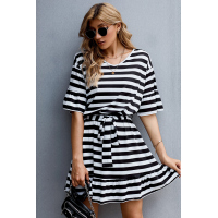 Black Stripes Ruffle Short Dress