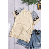 Khaki Color Block Short Sleeve Loose Fit Top