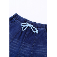 Blue Distress Drawstring Pocketed Joggers