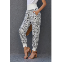 Leopard Pocket Casual Pants With Slit