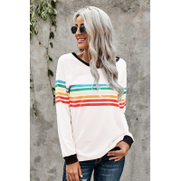 Rainbow Print White Long Sleeve Top