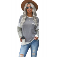 Splicing Sleeve Gray Knit Top