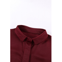 Wine Red Collared Button Short Sleeves Shirt