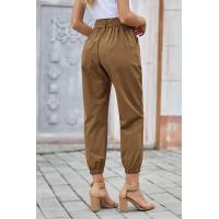 Khaki Solid Color Frock-style Pants with Belt