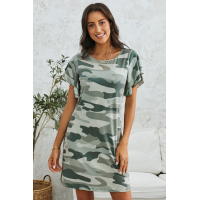 Green Pile Of Sleeves Camouflage Dress