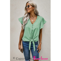 Green Forever Tonight Button Tie Top