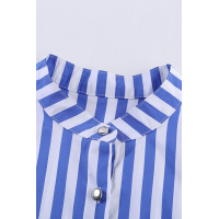 Sky Blue Striped Buttoned Ruffled Sleeve Blouse