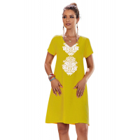 Yellow Summer Tribal Print V-Neck Shift Casual Dress