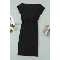 Black Boat Neck Knit Midi Dress 