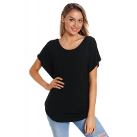 Black Macrame Low-cut Back Dolman Sleeve Shirt