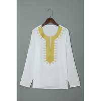 White Embroidered Split Neckline Shift Blouse