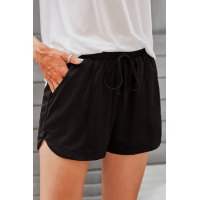 Black Drawstring Elastic Waist Casual Shorts with Pockets