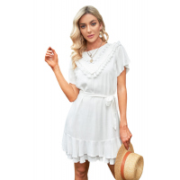 White Tassel Bust Wrap Bottom Dress