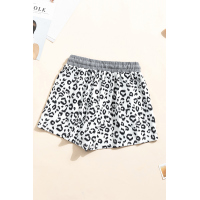 White Leopard Print Drawstring Waist Shorts