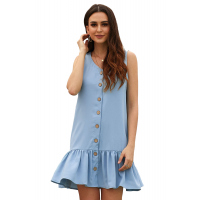 Blue Pocketed Button Tank Dress