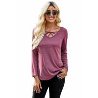 Crisscross V Neck Long Sleeve Top