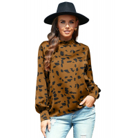 Classic Mock Neck Lantern Sleeve Fashion Print Blouse