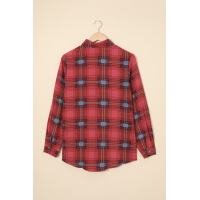 Red Plaid Button Shirt With Pockets