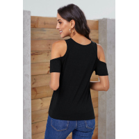 Black Twist Front Cold Shoulder Tee