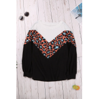 Black Colorblock Leopard Patchwork Knit Top