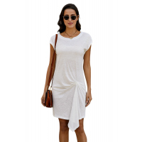 White Low Key Linen Twist T-Shirt Dress