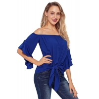 Blue Off The Shoulder Knot Front Top