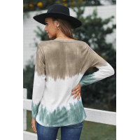 Color Block Tie Dye Pocketed Knit Long Sleeve Top