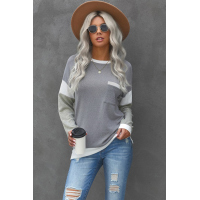 Splicing Sleeve Gray Knit Top