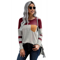 Wine Pinstripe Patch Pocket Top