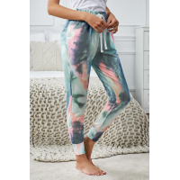 Dark Blue Tie-dye Color Block Drawstring Pants