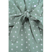 Green Polka Dot Shirt Collar Short Sleeve Mini Dress