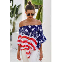 Stripes Stars Print Off The Shoulder Blouse