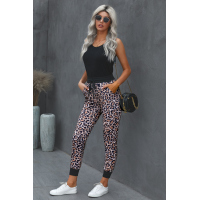 Brown Leopard Cotton Pocketed Joggers