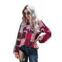 Rose Bohemian Floral Print Patchwork Top