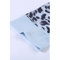 Sky Blue Fierce Leopard Print Color Blocking Tee