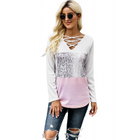 Crisscross V Neck Snake Print Colorblock Long Sleeve Top