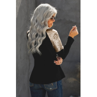 Black Sequin Shoulder Long Sleeve Top