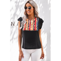 Colorful Striped Leopard Splicing T-Shirt 