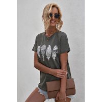 Geometric Feather O-neck T-shirt 